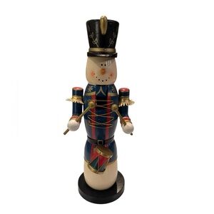 Pier 1 Imports 15" Wooden Nutcracker Drummer in Navy & Black and Gold Holiday